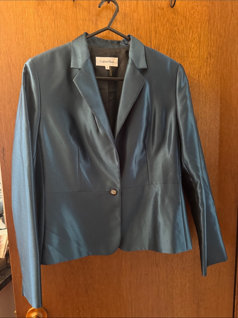 Calvin Klein Satin Teal Single-Button Blazer